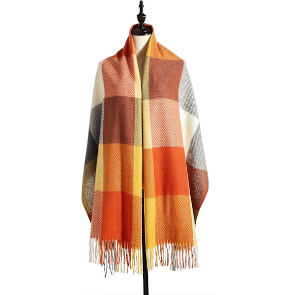 Sjal för kvinnor Sjal Vinter Tartan Wrap Lång Snurrande Tassel Sjal Stole Dam Varm Sjal Orange+Yellow