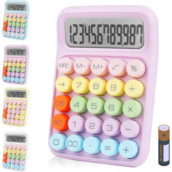 Värikäs elektroninen laskin, 12-numeroinen suuri LCD-näyttö ja suuret pyöreät napit, makeisenvärinen pöytälaskin toimistoon, kouluun, kotiin (violetti)