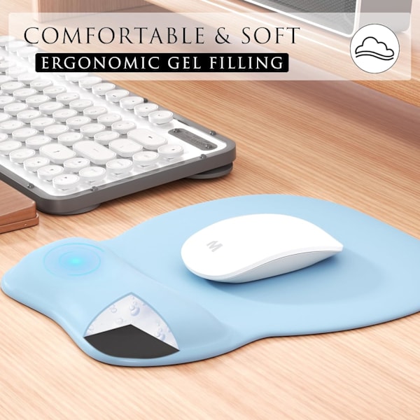 Ergonomisk musmatta med handledsstöd i minnesskum, bekväm datormusmatta för bärbar dator, smärtlindrande handledsstöd Pure Blue
