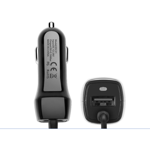 3A certifierad USB billaddare med kabel (Android svart) vit