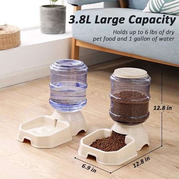 Automatisk foderdispenser til hunde og katte, BPA-fri, tyngdekraftspåfyldning, nem at rengøre, selvfodring. White-Feeder