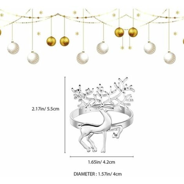 Sæt med 12 juleservietringe, skinnende elg servietholder, smart rensdyrservietring til jul, bryllupsindretning,