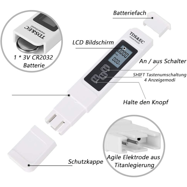 Vandkvalitetsmåler, 3 i 1 LCD Digital Vandkvalitetsmåler