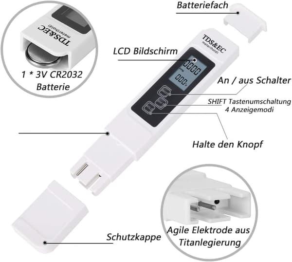 Vannkvalitetsmåler, 3 i 1 LCD Digital Vannkvalitetsmåler