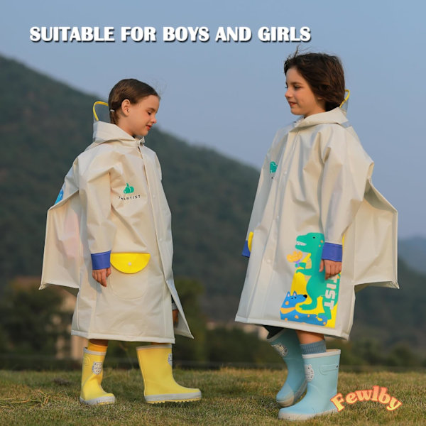 Barn Regnrockar Regn Poncho Flickor Pojkar Regnjacka Vattentät Poncho Småbarn Cartoon Regnkläder Återanvändbar med Bärbar Väska S-4XL Storlek Beige 4XL / 13-14 Years