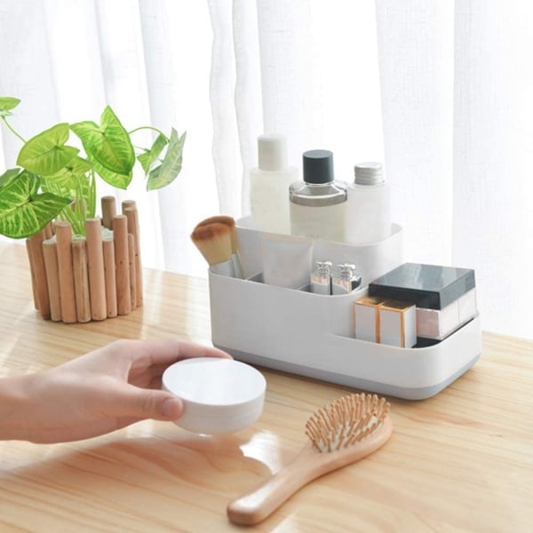 Kosmetik opbevaringsboks, aftagelig opbevaringsboks i plastik grå Gray and White
