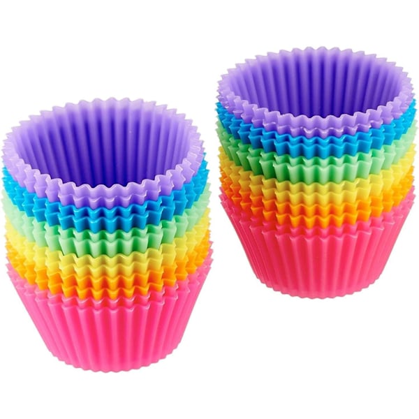 Round Reusable Silicone Baking Cups, 24-Pack (Oven Safe up to 220°C), Multicolor