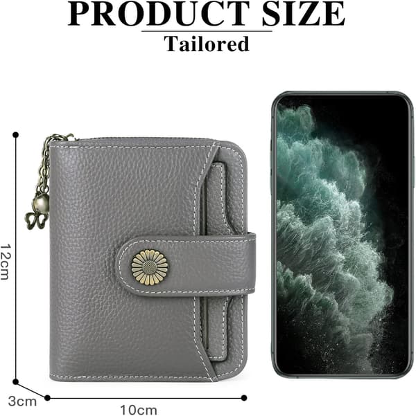 Plånböcker för kvinnor Äkta läder Liten Bifold Kompakt Damplånbok med RFID-skydd Dark Grey