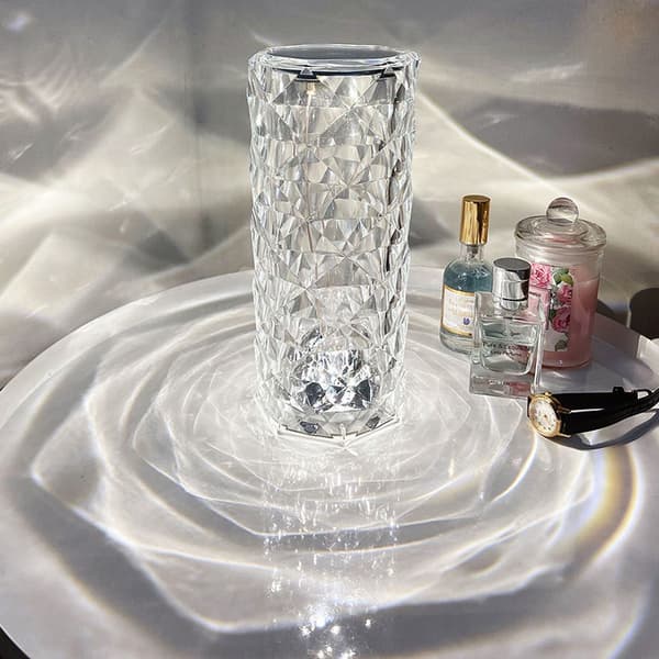 LED skrivebordslampe krystall, diamant nattbordslampe, roseformet atmosfære lampe