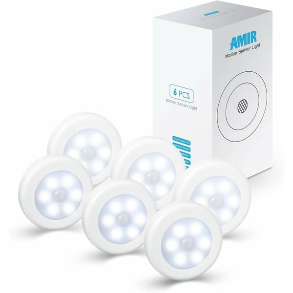 6-delt LED sensorlys, bevægelsessensorlys, skabslys (ekskl. batteri) (hvid hvid 6000K hvid 6 STK)