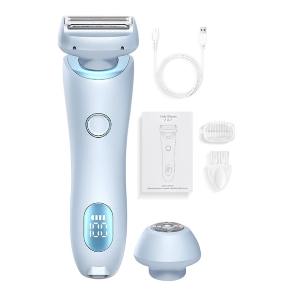 2-i-1 Bikini Trimmer Elektrisk Barbermaskin for Kvinner, Silky Glide Pro Hårfjerning for Barbering av Ben, Armer, Armhuler og Ansikt Blå Blue