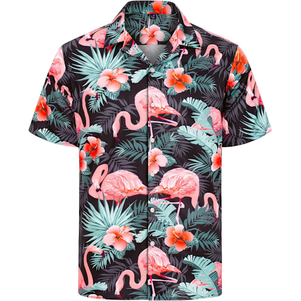 Herr Hawaiian skjorta och shorts set Regular Fit kortärmad casual funky strand flamingo skjorta set M Black Dark Flamingo