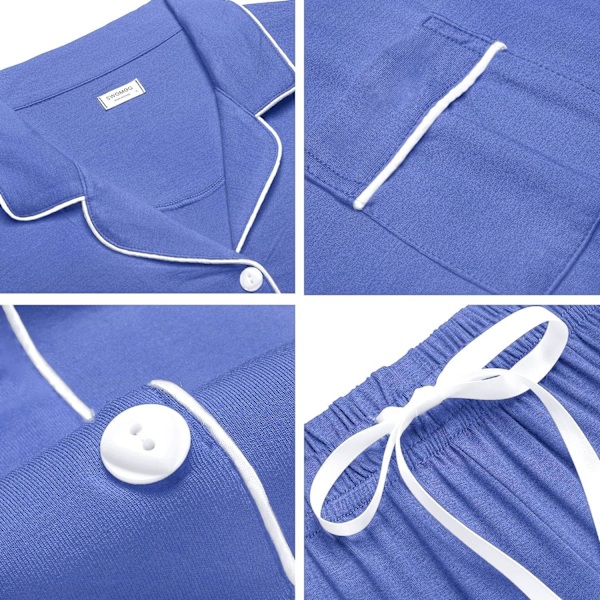 Kvinnors Pyjamas Set Kortärmad Nattkläder Dam Button Down Nattkläder PJ Set med Ficka M Lavender