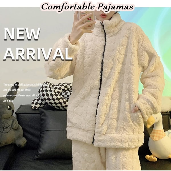 Beige korall fløyels pyjamassett for kvinner /L cream-coloured L