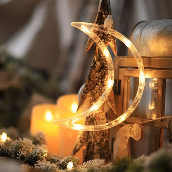 Dekorative julelys (2 stykker pentagram og 2 stykker måne) vit