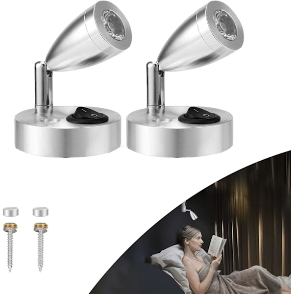 2 LED-læselamper med spotlight 3W 12V med switch