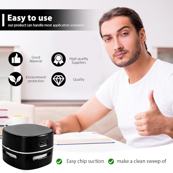 ®RisingFF Mini støvsuger, mini bordstøvsuger genopladelig via USB, kraftig 360° rotation, trådløs håndstøvsuger