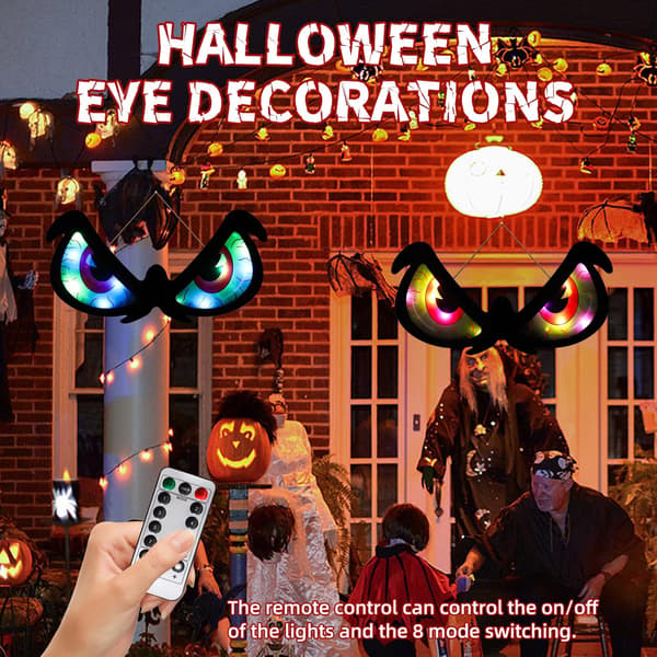 Halloween Dekorasjon Spøkelsesøye Lys - 21\" Store Øyelys i Tre med 8 Fargemoduser (Stil - B) Style - B