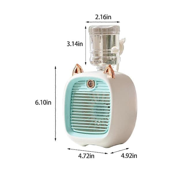 Vand Luft Konditioneringsventilator, Mini Ventilator, USB Ventilator, Bord Turbo Spray Luftfugter Køler Grå & Hvid