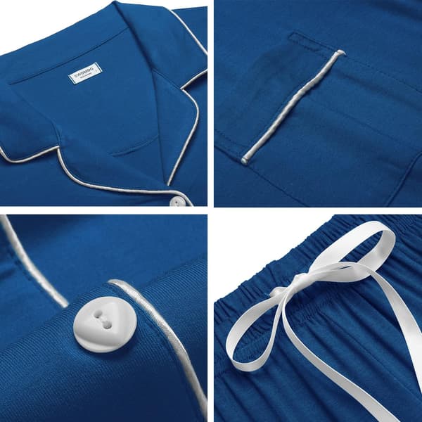 Dame Pyjamas Sæt Kortærmet Nattøj til Kvinder Natkjole med Knapper og Lommer M Navy