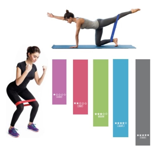 5-pack träningsband, motståndsband, yoga, rehab multifärg one size