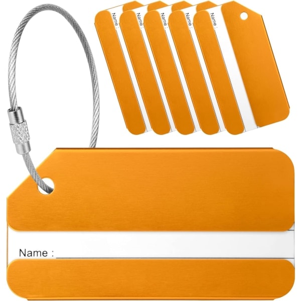 Bagasjelapper, 6 stk. Bagasjelapper for kofferter, Bagasjelapper i aluminiumlegering, for Bagasje-ID-lapper oransje farge orange color