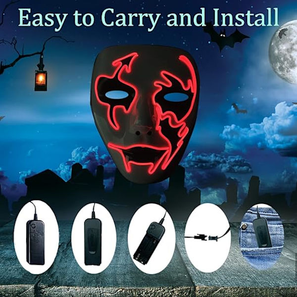Rengöringsmask LED Glödande Skräck Glödande Mask LED Mask Lämplig för Semesterfestgåvor Parmask Lämplig för Barn Vuxna
