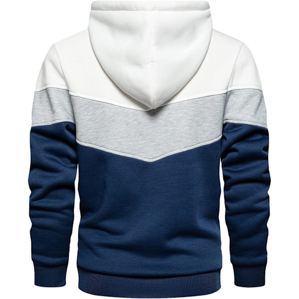 Herr Fleece Hoodie Pullover Casual Hooded Sweatshirt Kontrastfärgad Topp med Kanga Pocket 90white XL