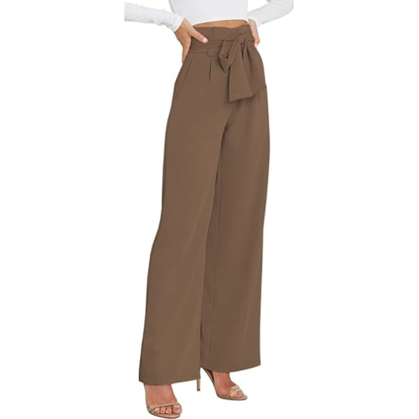 Khaki kvinders højtaljede løse brede benbukser med sløjfe /XXL khaki XXL