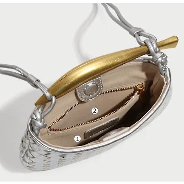 Mini Flätad Sardinväska, Crossbody-väska för Kvinnor, Handväska B1679 Silver B1679 Silver