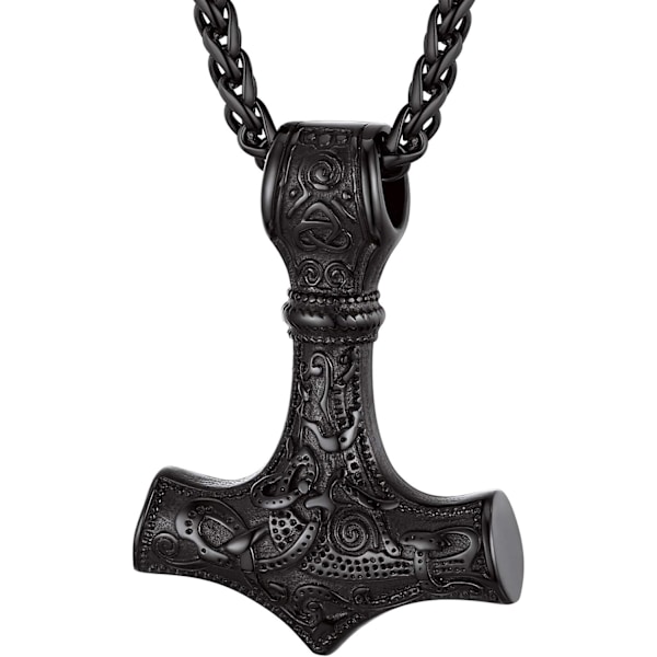 Thor Mjolnir Hammer Vedhæng Charm, Nordisk Viking Økse med Pigkæde, Rustfrit Stål 02. Negro