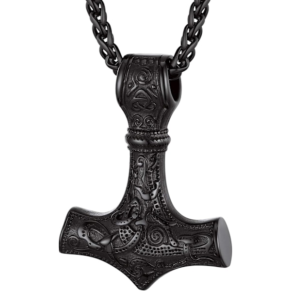 Thorin Mjolnir-vasara riipusriipus, pohjoismainen viikinkikirves piikikettulla, ruostumaton teräs 02. Negro
