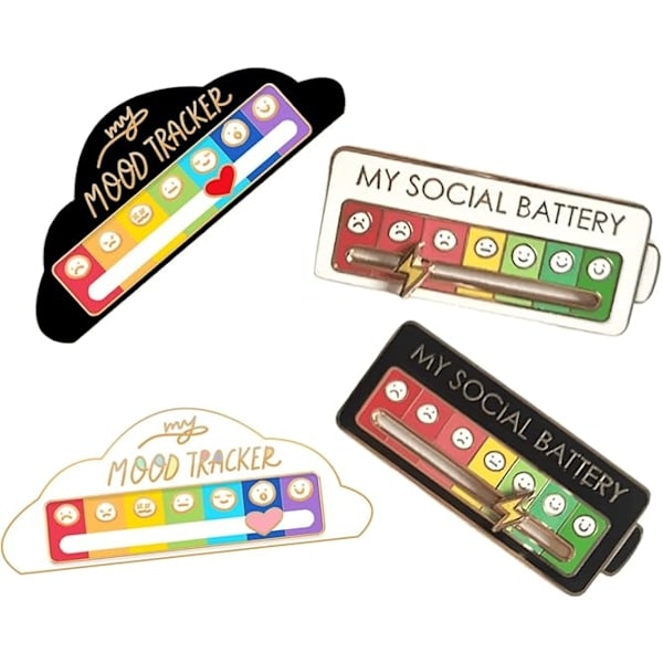 Energiarintakoru mielialan muutokseen, personoitu liukuva sosiaalisen vallan metallimerkki, miesten ja naisten ilmeenappi, koru, pilvi+akku - 4 kpl Cloud+Battery-4pcs