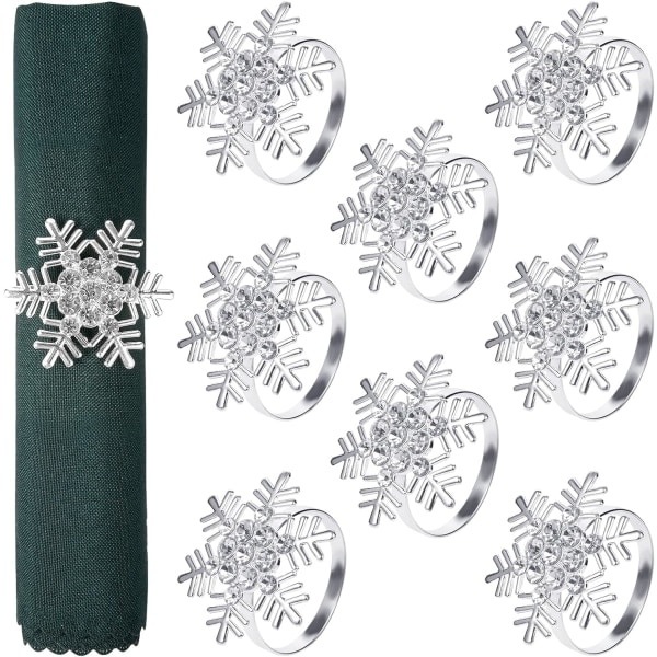 Servettringar - Set med 12 metall snöflinga silver servetthållare för jul