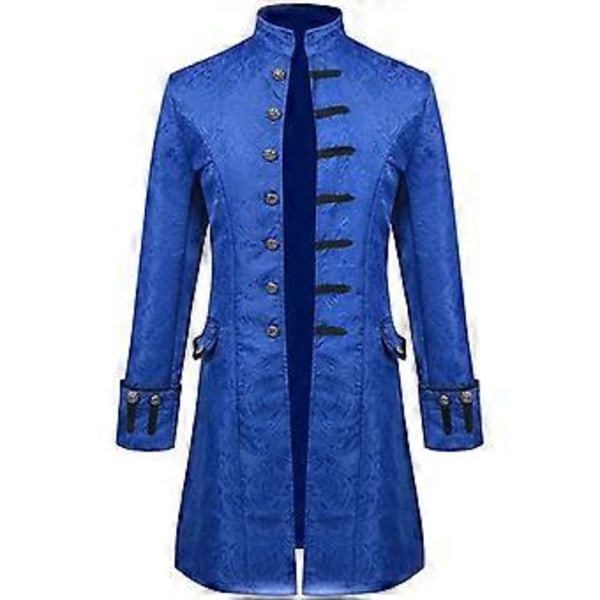 Herrejakke Middelalder Steampunk Vintage Frakk Kappe Gotisk Viktoriansk Overfrakk Karneval Cosplay Kostyme _a(S Blå)