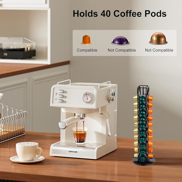 Kaffe Kapselholder Kompatibel Kaffeepadhalter Klassisk 40 stk Roterende Design Rustfritt Stål, Kaffe Oppbevaringsstativ for Kapselholder Kapsel