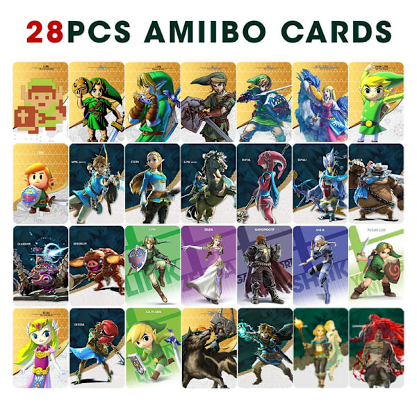 Zelda Amiibo NFC-kort Nemme at spille Spilkort Perfekt til ivrige spillere og samlere Breath of the Wild Universelle Item-kort 28PCS 85*55mm