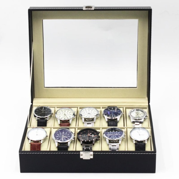 Watchbox Watchbox 10 kellolle ikkunalla musta valkoisella saumalla Musta