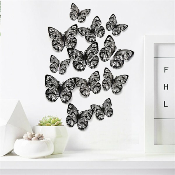 Dekorativ väggdekal för fjäril (LK11 svart) vit