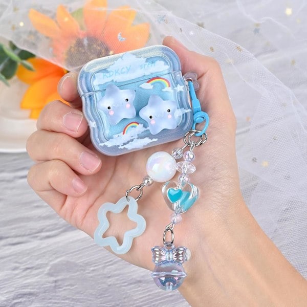 1 stk. Sødt Airpod 4 Etui med Nøglering, Kompatibelt med Kawaii Stjerne AirPods 4. Generations Etui til Kvinder og Piger