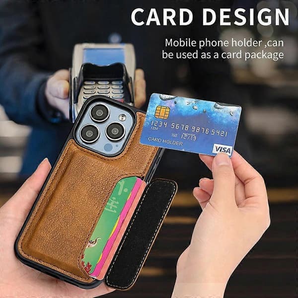 Lær+TPU Kort Holder Telefondeksel for iPhone 15 Pro