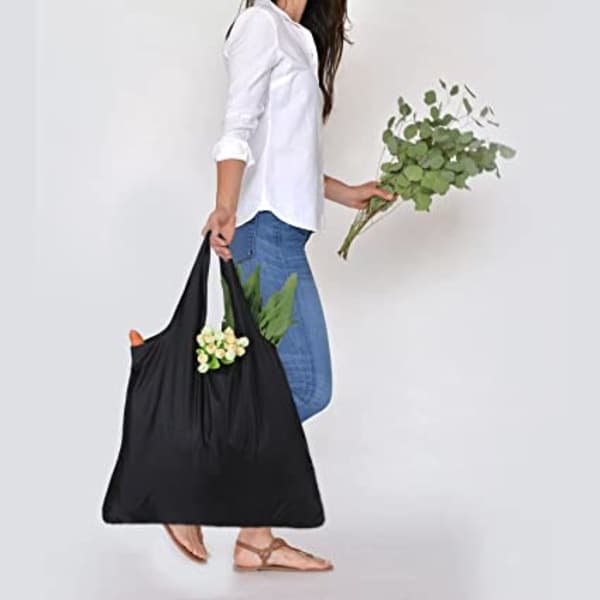 Genanvendelige indkøbsposer, foldbar shopper med påsyet taske
