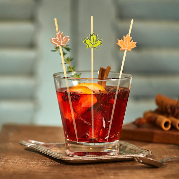 100 stycken höstcocktailpinnar 4,7 tum, löv pumpa ekollon dekoration fina fruktspett för höst tacksägelsefest mat frukt dryck dekoration
