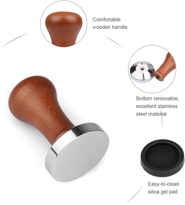 Kaffe-kværn med massivt træhåndtag, kaffestampe (51mm)