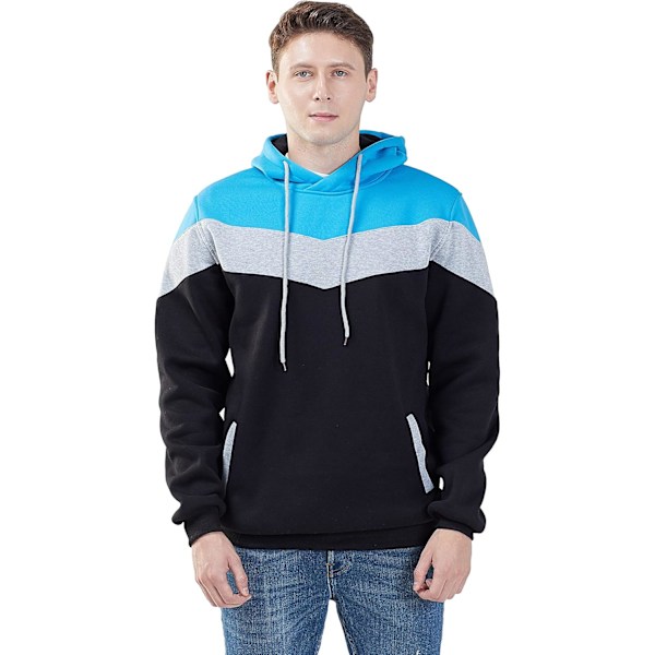 Herre Nyhed Farveblok Hoodies Hyggelig Sport Outwear Black/Grey/Blue XL