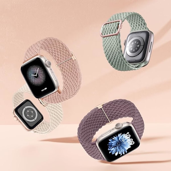 4-pack Solo Loop-band i flätat material, kompatibelt med Apple Watch-band 40 mm, 41 mm, 38 mm, 42 mm, för kvinnor och män, elastiskt sportband Smoke violet/green/starlight/pink 38/40/41/42mm