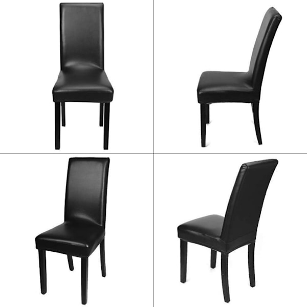 Stolsöverdrag för matsal, enfärgat PU-läder, vattentäta och oljetäta stretchöverdrag för matstolar (Svart, 4-pack)