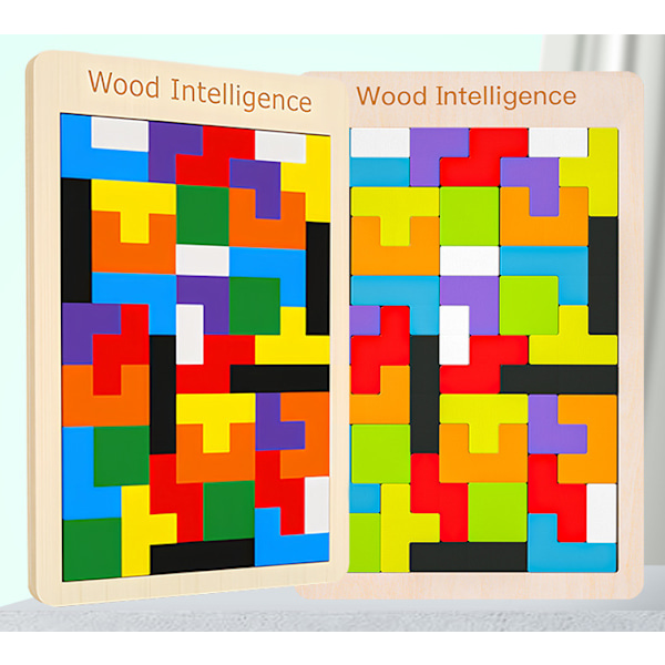 Tetris Pussel 3D Trä, Pusselspel med Färgglada Geometriska Block, Montessori Leksaker för Barn 3 4 5 År Gamla, Intelligens Hjärna Jigsaw