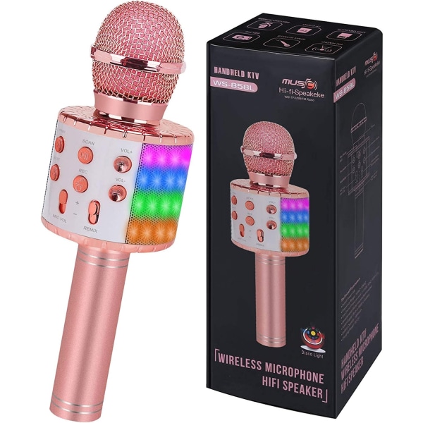 Karaokemikrofonilelu tytöille - Kannettava langaton Bluetooth karaokemikrofoni LED-valolla, lelu 4 5 6 7 8 9 10