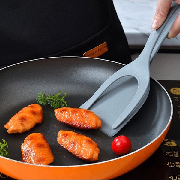 Stekt äggvändare Spatel | Nylon äggspatel | Stekning Vändning Grillning Kök Matlagning Verktyg | 2 i 1 Non Stick Flipper Matklämma Äggvändare Grey